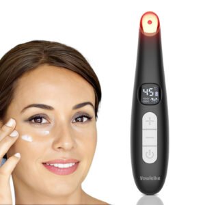 Eye Lift Wand, Vowleike 3 in 1 Vibrating Red Light 98°F to 113°F LCD Display Eye Massager for Dry Eyes, Dark Circles and Puffiness, Electrical Face, Neck Sculpting Pen for Fine Lines and Wrinkles (Black)